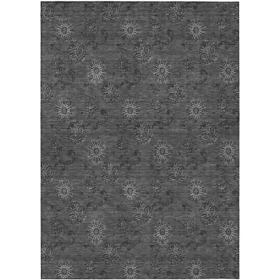 Gray And Charcoal Floral Washable Indoor Outdoor Area Rug Photo 2