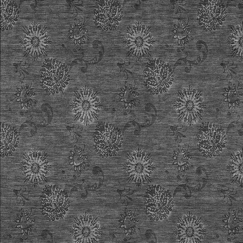 Gray And Charcoal Floral Washable Indoor Outdoor Area Rug Photo 6