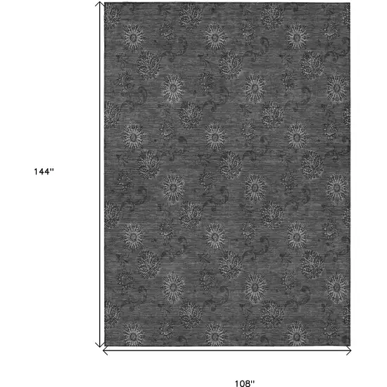 Gray And Charcoal Floral Washable Indoor Outdoor Area Rug Photo 3