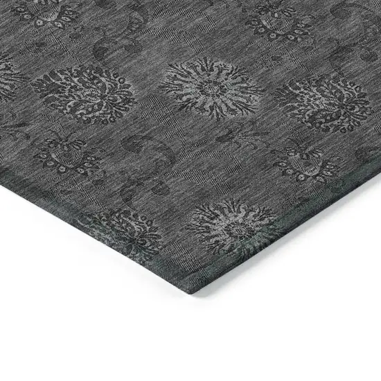 Gray And Charcoal Floral Washable Indoor Outdoor Area Rug Photo 5
