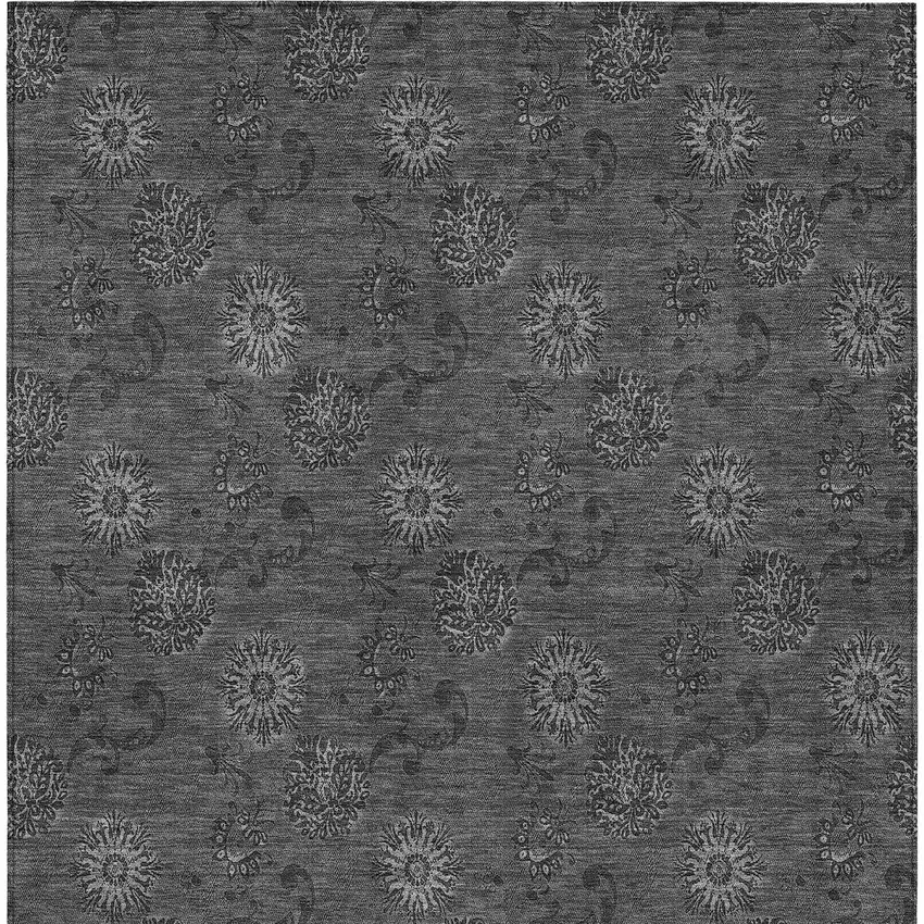 Gray And Charcoal Floral Washable Indoor Outdoor Area Rug Photo 7