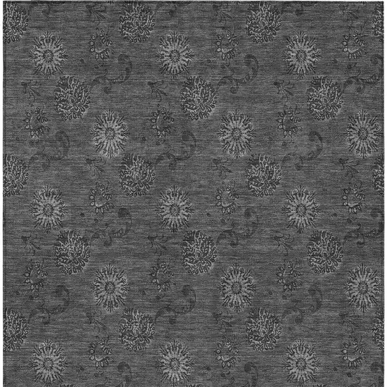 Gray And Charcoal Floral Washable Indoor Outdoor Area Rug Photo 7