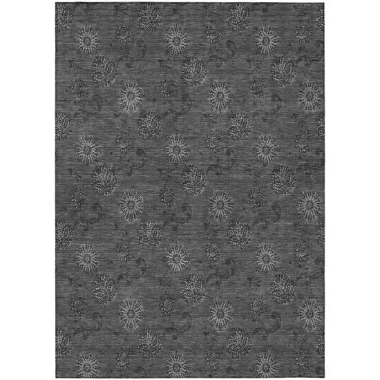 Gray And Charcoal Floral Washable Indoor Outdoor Area Rug Photo 2