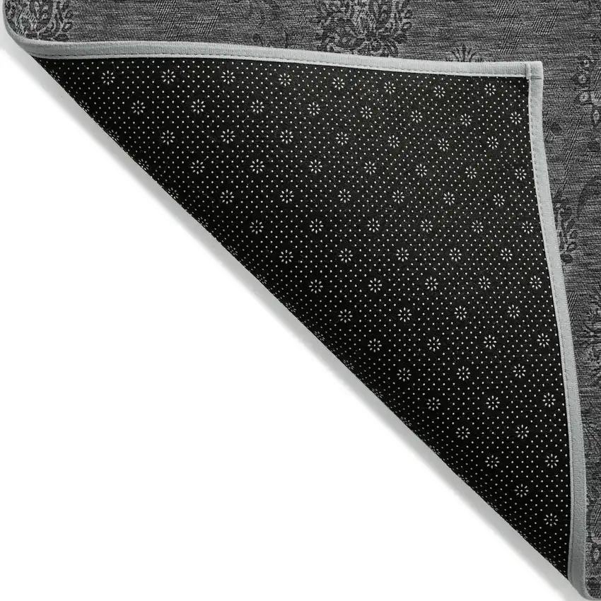 Gray And Charcoal Floral Washable Indoor Outdoor Area Rug Photo 4