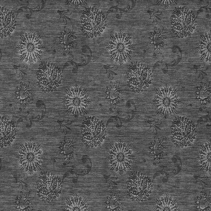 Gray And Charcoal Floral Washable Indoor Outdoor Area Rug Photo 6