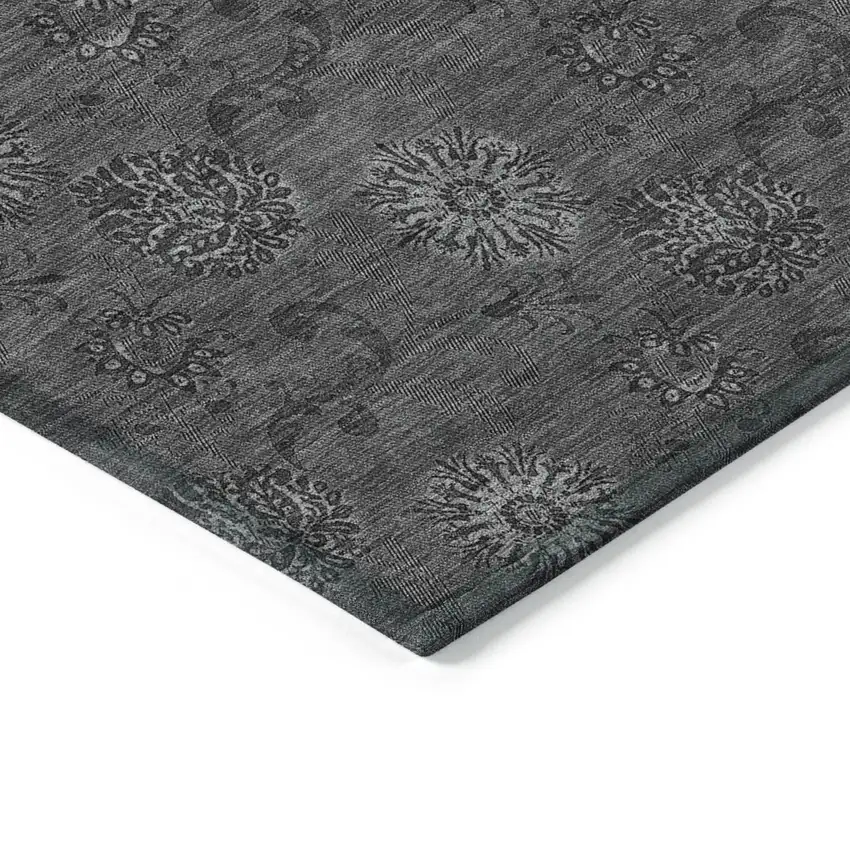Gray And Charcoal Floral Washable Indoor Outdoor Area Rug Photo 5