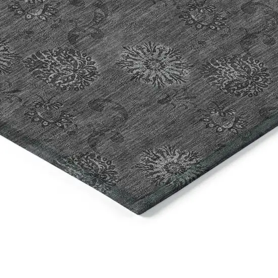 Gray And Charcoal Floral Washable Indoor Outdoor Area Rug Photo 5