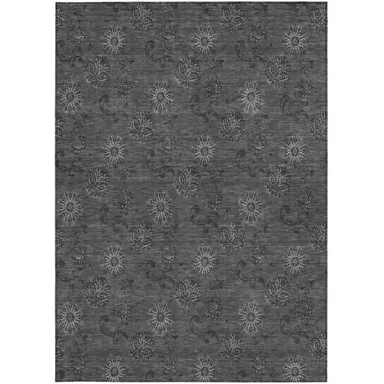 Gray And Charcoal Floral Washable Indoor Outdoor Area Rug Photo 7