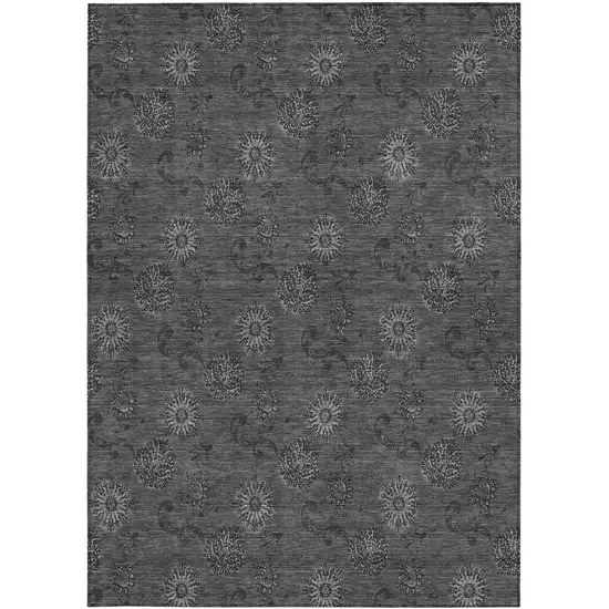 Gray And Charcoal Floral Washable Indoor Outdoor Area Rug Photo 7