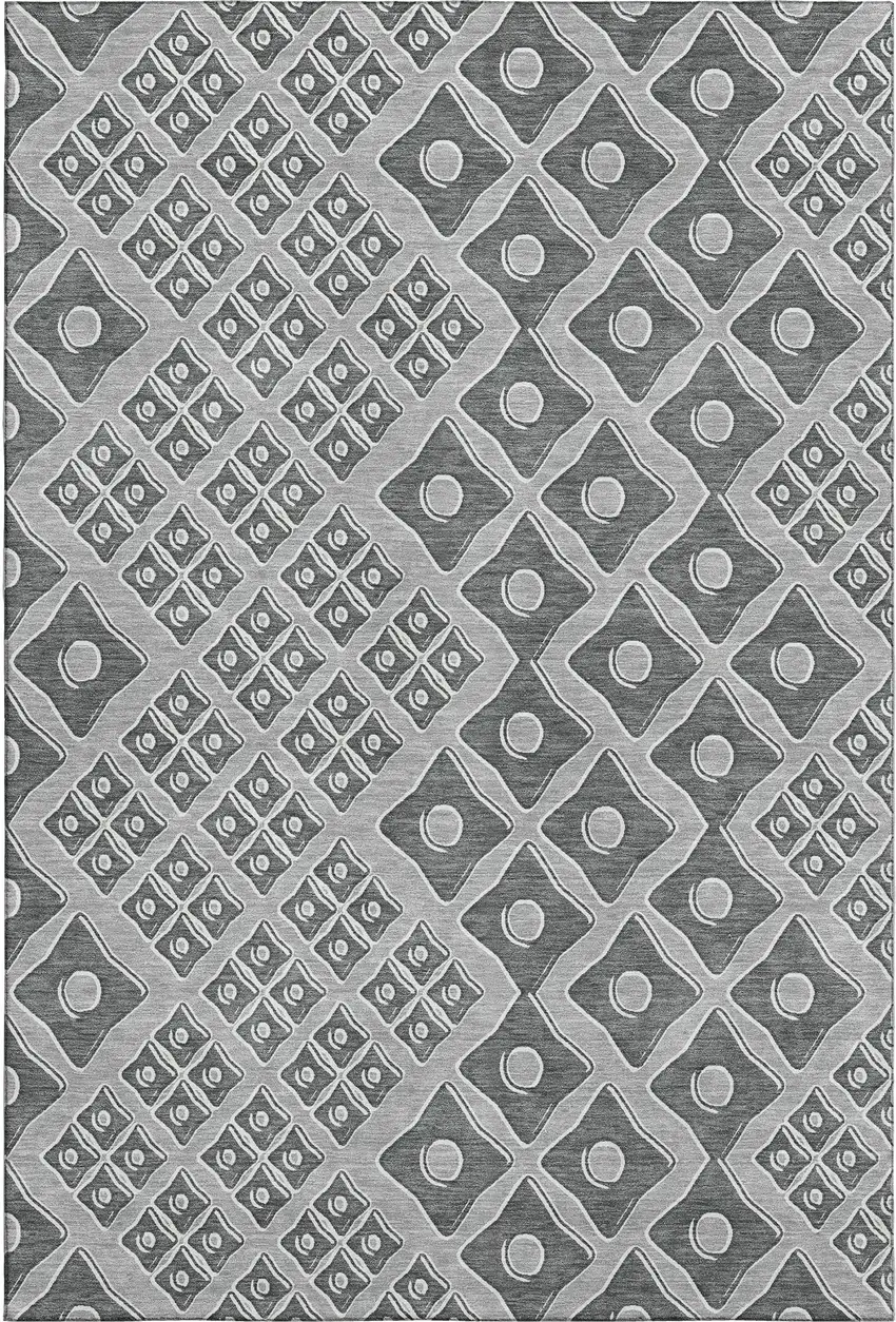 Gray And Charcoal Geometric Washable Area Rug With UV Protection Photo 2