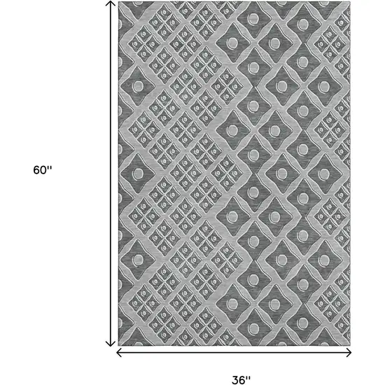 Gray And Charcoal Geometric Washable Area Rug With UV Protection Photo 3