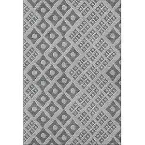 Photo of Gray And Charcoal Geometric Washable Area Rug With UV Protection