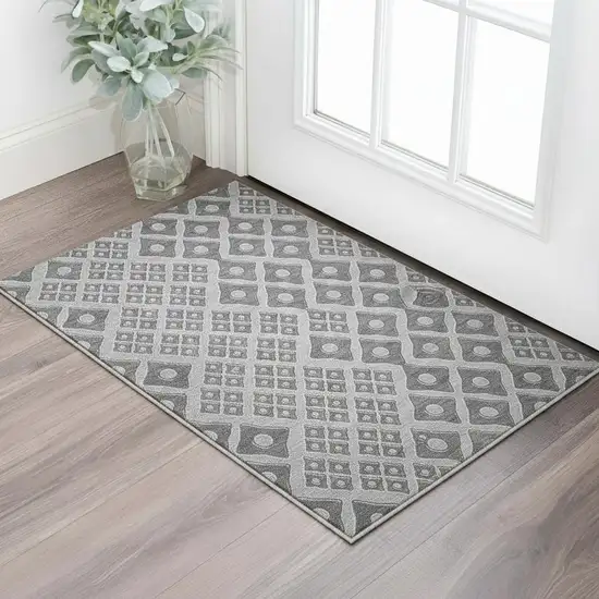 Gray And Charcoal Geometric Washable Area Rug With UV Protection Photo 1