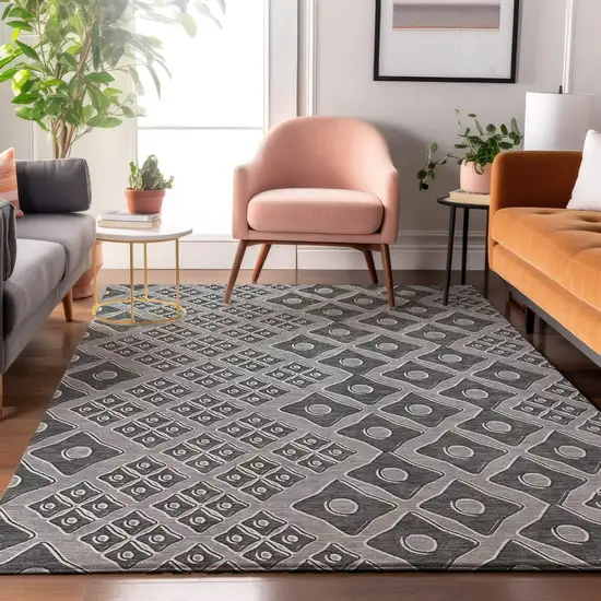 Gray And Charcoal Geometric Washable Area Rug With UV Protection Photo 6
