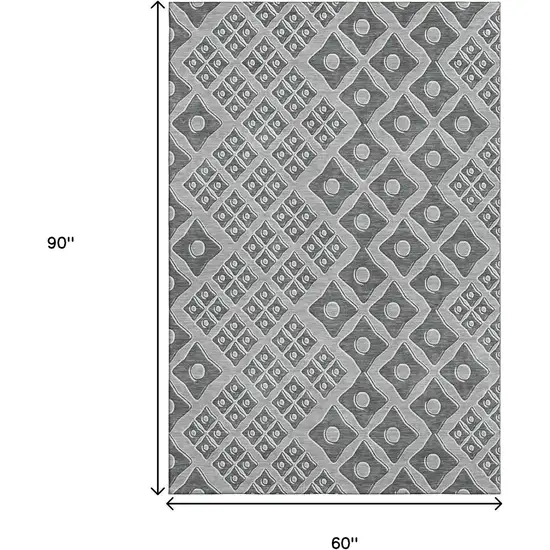 Gray And Charcoal Geometric Washable Area Rug With UV Protection Photo 3