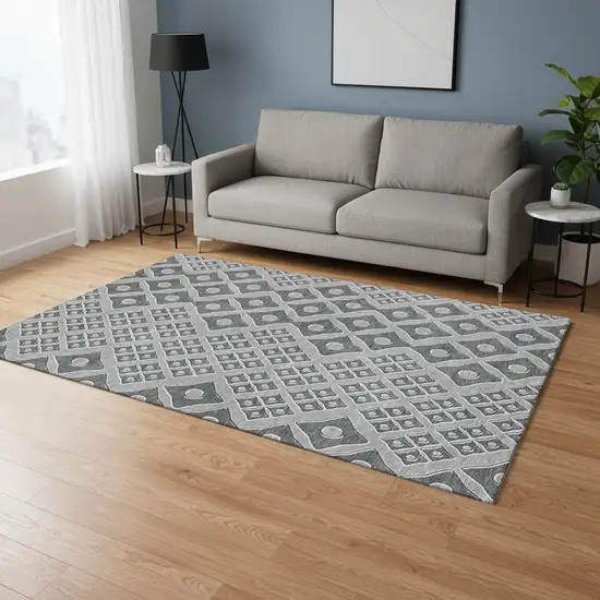 Gray And Charcoal Geometric Washable Area Rug With UV Protection Photo 1