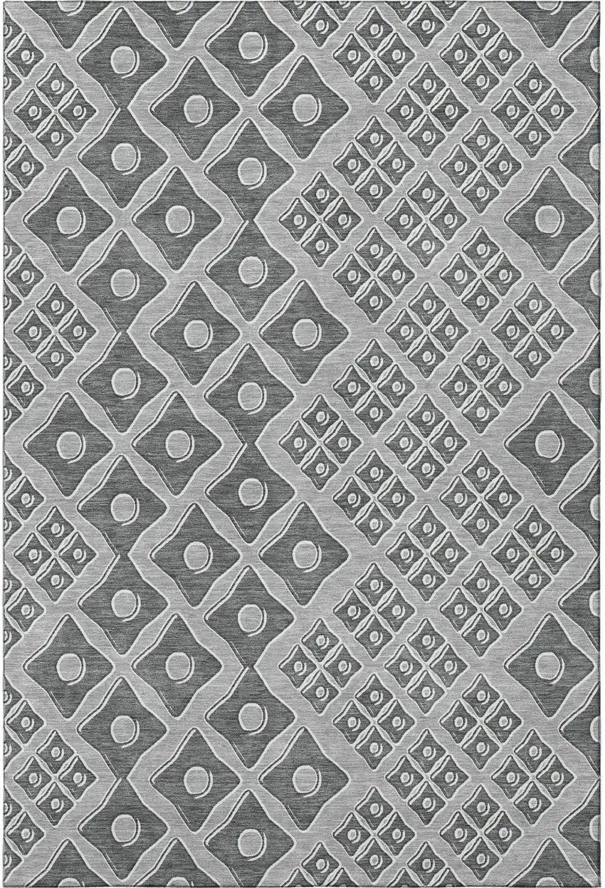 Gray And Charcoal Geometric Washable Area Rug With UV Protection Photo 5
