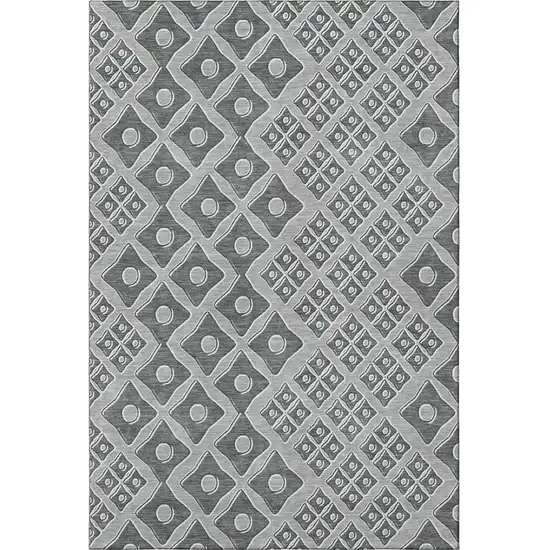 Gray And Charcoal Geometric Washable Area Rug With UV Protection Photo 5