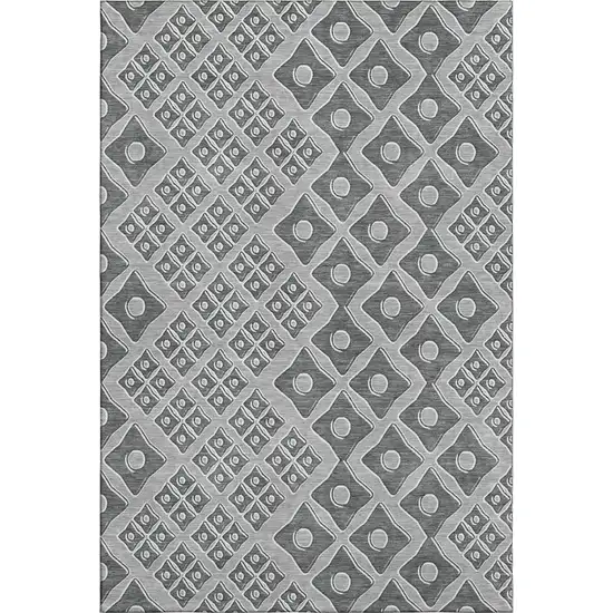 Gray And Charcoal Geometric Washable Area Rug With UV Protection Photo 2