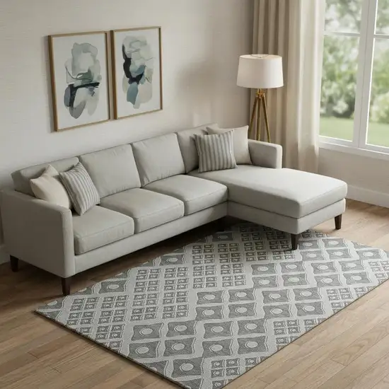 Gray And Charcoal Geometric Washable Area Rug With UV Protection Photo 1