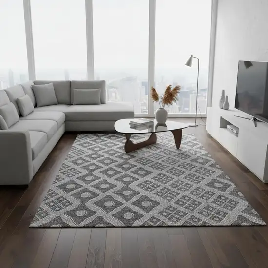 Gray And Charcoal Geometric Washable Area Rug With UV Protection Photo 1