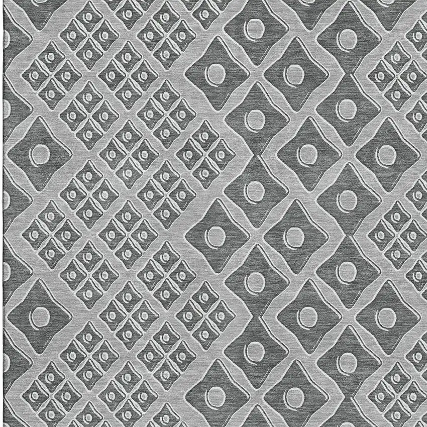 Gray And Charcoal Geometric Washable Area Rug With UV Protection Photo 5