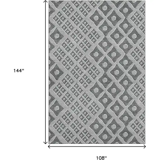 Gray And Charcoal Geometric Washable Area Rug With UV Protection Photo 3