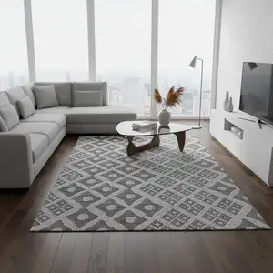 Photo of Gray And Charcoal Geometric Washable Area Rug With UV Protection