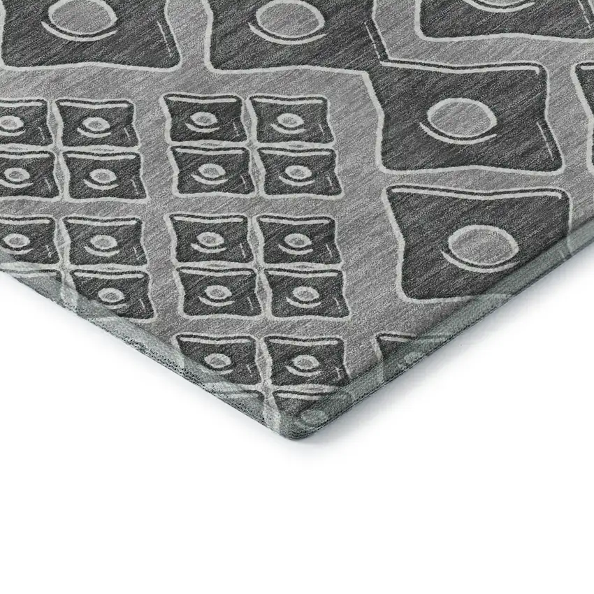 Gray And Charcoal Geometric Washable Area Rug With UV Protection Photo 9