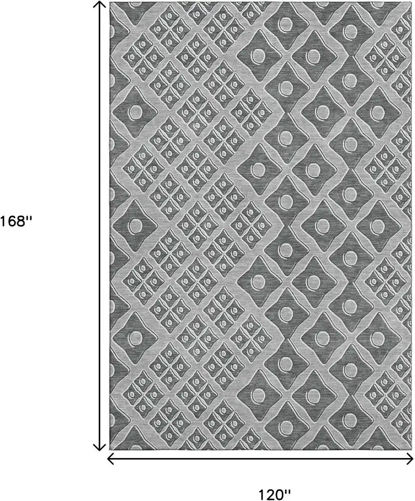 Gray And Charcoal Geometric Washable Area Rug With UV Protection Photo 3