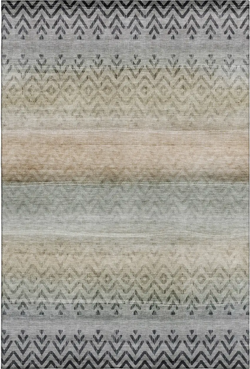 Gray And Charcoal Geometric Washable Area Rug With UV Protection Photo 1