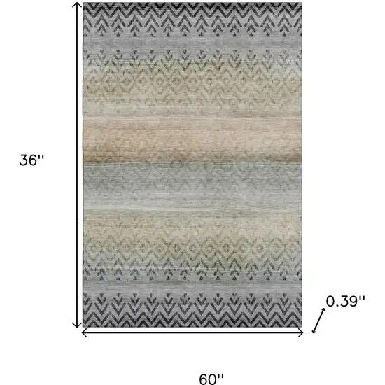 Gray And Charcoal Geometric Washable Area Rug With UV Protection Photo 9