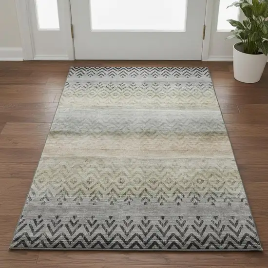 Gray And Charcoal Geometric Washable Area Rug With UV Protection Photo 2
