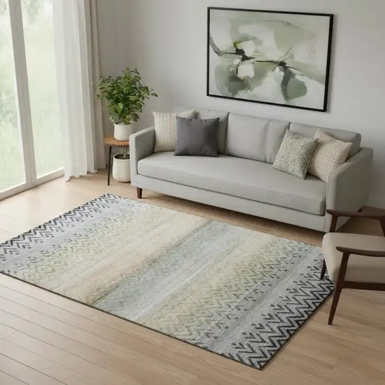 Gray And Charcoal Geometric Washable Area Rug With UV Protection Photo 2