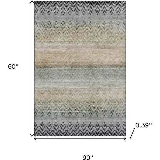Gray And Charcoal Geometric Washable Area Rug With UV Protection Photo 9