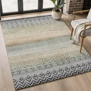Photo of Gray And Charcoal Geometric Washable Area Rug With UV Protection