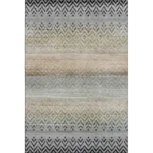 Photo of Gray And Charcoal Geometric Washable Area Rug With UV Protection