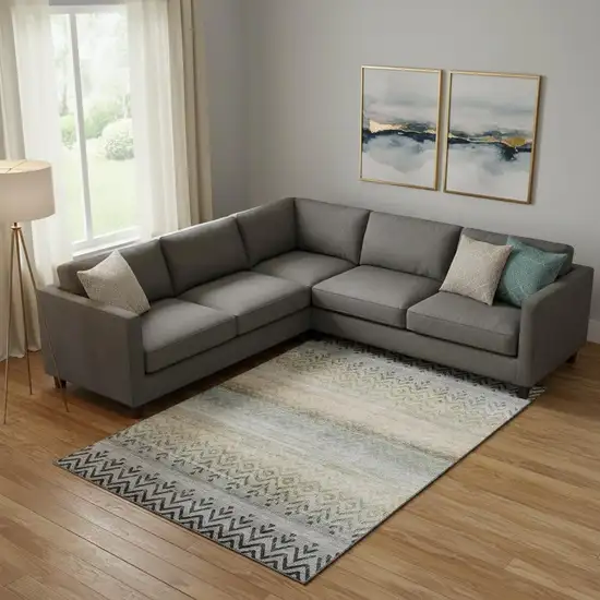 Gray And Charcoal Geometric Washable Area Rug With UV Protection Photo 1