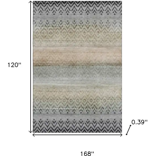 Gray And Charcoal Geometric Washable Area Rug With UV Protection Photo 9