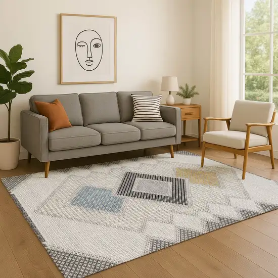 Gray And Charcoal Geometric Washable Area Rug With UV Protection Photo 5