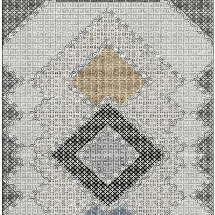 Gray And Charcoal Geometric Washable Area Rug With UV Protection Photo 4