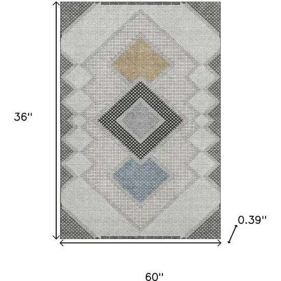 Gray And Charcoal Geometric Washable Area Rug With UV Protection Photo 9