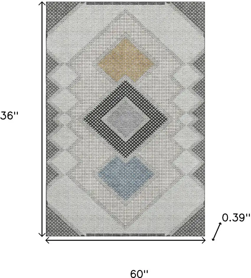 Gray And Charcoal Geometric Washable Area Rug With UV Protection Photo 9