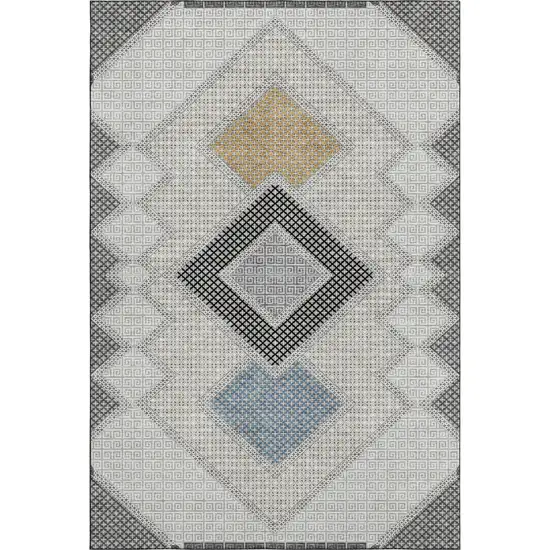 Gray And Charcoal Geometric Washable Area Rug With UV Protection Photo 1