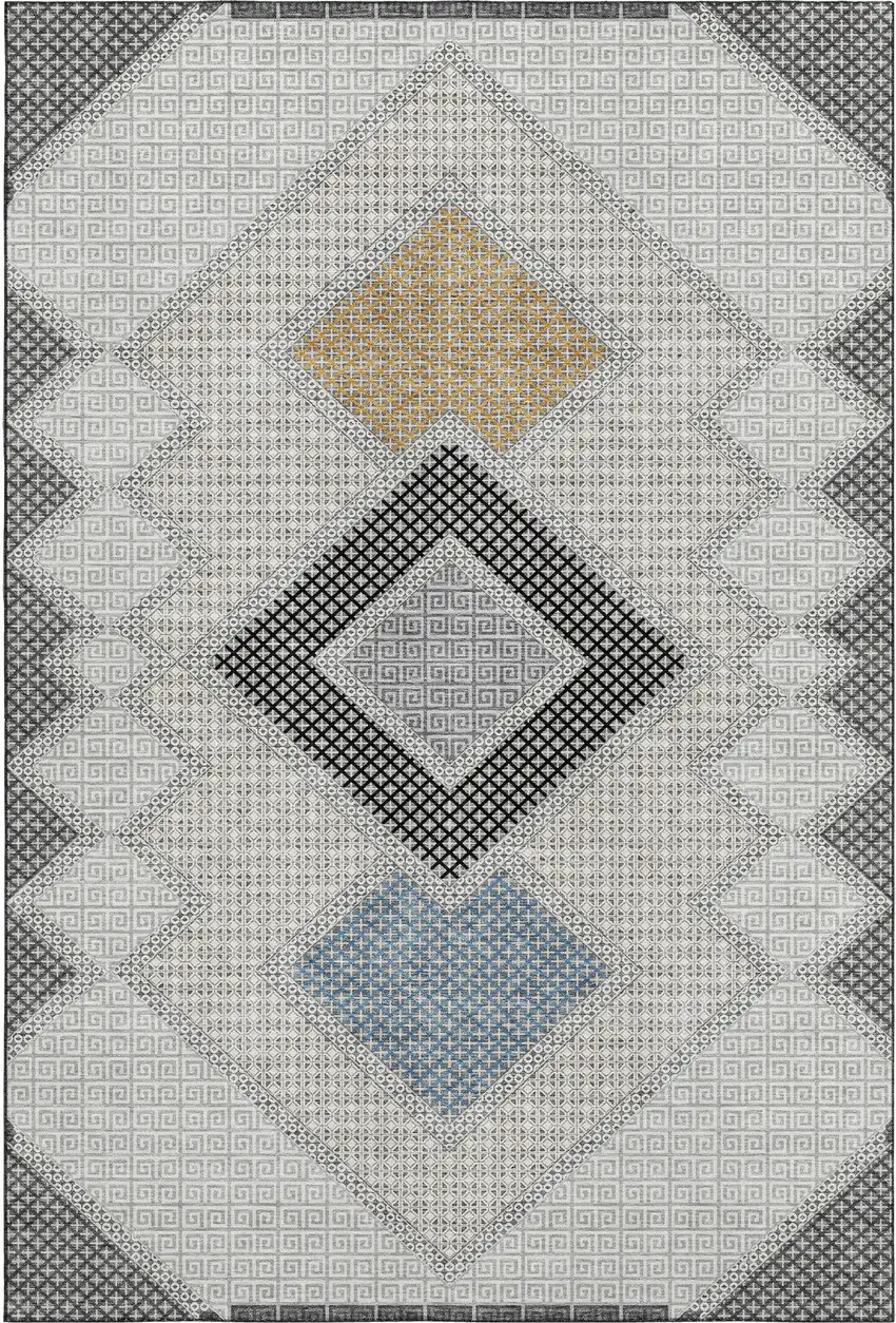 Gray And Charcoal Geometric Washable Area Rug With UV Protection Photo 1