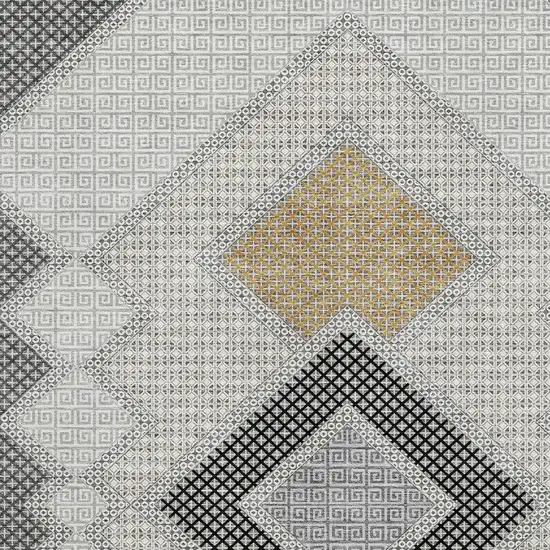 Gray And Charcoal Geometric Washable Area Rug With UV Protection Photo 3