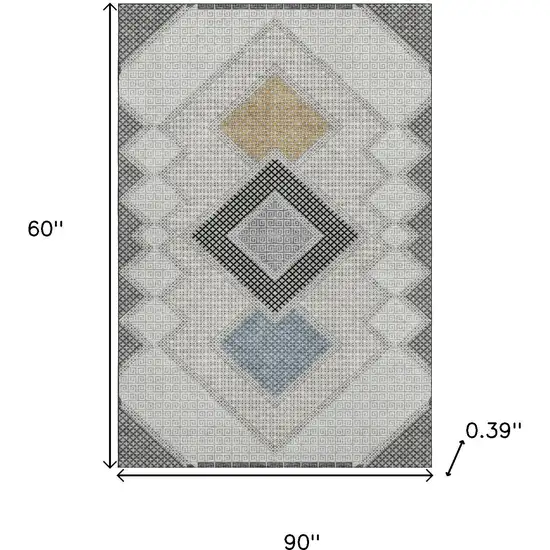 Gray And Charcoal Geometric Washable Area Rug With UV Protection Photo 9