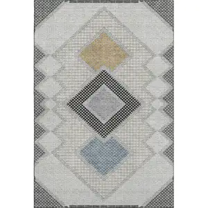 Photo of Gray And Charcoal Geometric Washable Area Rug With UV Protection