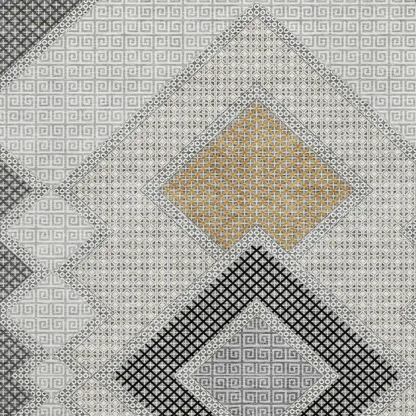 Gray And Charcoal Geometric Washable Area Rug With UV Protection Photo 3