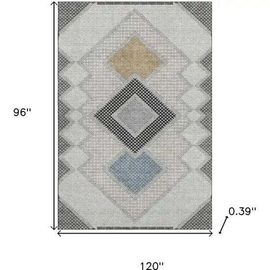 Gray And Charcoal Geometric Washable Area Rug With UV Protection Photo 9